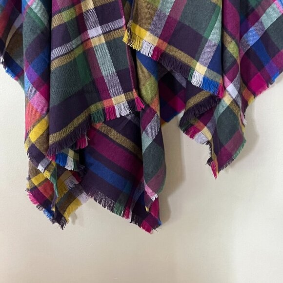 Soft Surroundings Plaid Multicolored Poncho Wrap Shawl OSFA Boho Winter Fall - Picture 3 of 6